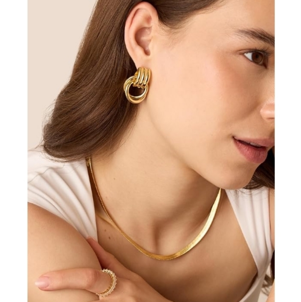 14K Gold Plated Chunky Dangle Door Knocker Earrings - Picture 3 of 6
